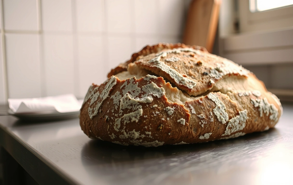 Glutenfreieslebenan Brot auf Metalloberfläche